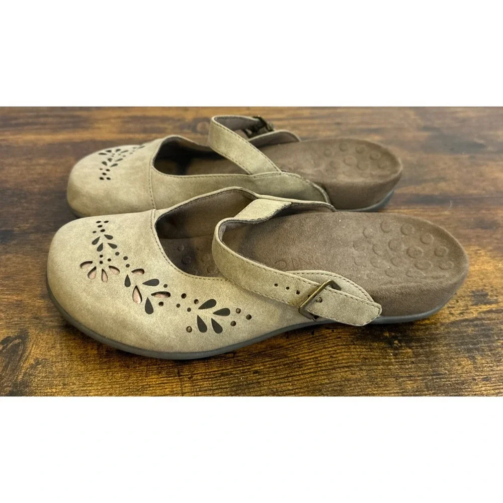 Vionic Rest Midway Mary Jane Mules Taupe Laser Cut Floral Orthotic Shoes Size8 - Picture 4 of 14